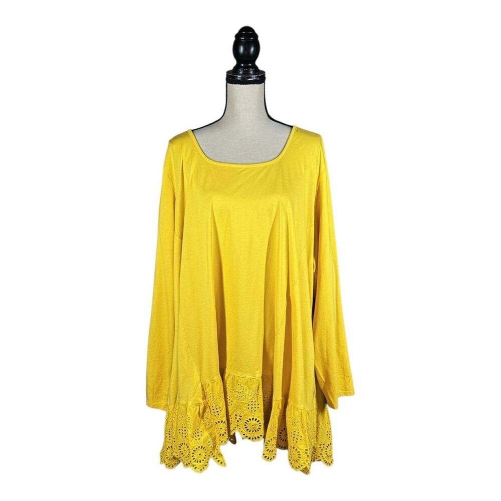 LOGO Lori Goldstein Matilda Eyelet Lace Ruffle Hem Tunic Size 5X